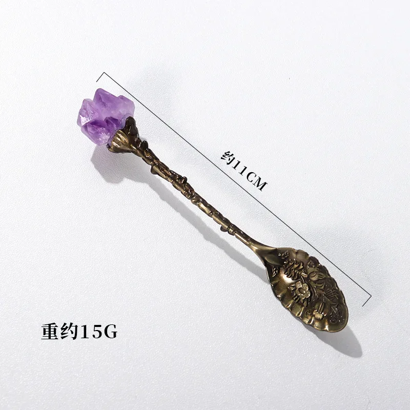 Natural Amethyst Cluster Teaspoon Energy Crystal Tooth Flower Gem Spoon Altar Witchcraft 5