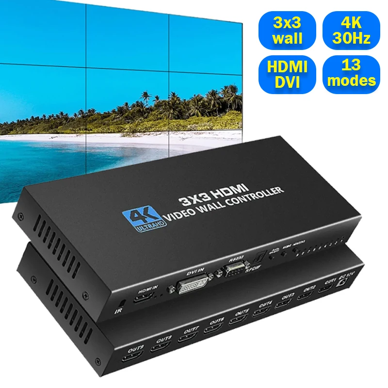 

3X3 настенный видеоконтроллер 4K HDMI DVI ТВ настенный контроллер процессор 3x3 2x3 2x4 4x 2 LCD 9 экран Сращивание коробка с RS232