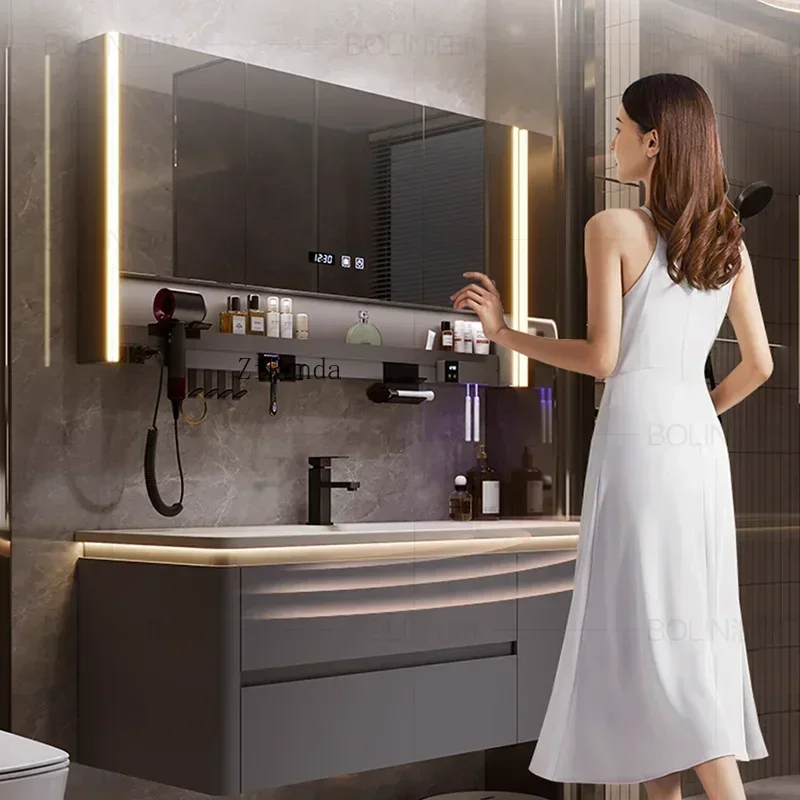 Italian Minimalism Bathroom Cabinets Wall-mounted Fog Removal Storage Smart Mirror Cabinets Shelves Furniture Mueble Lavabo FYBC
