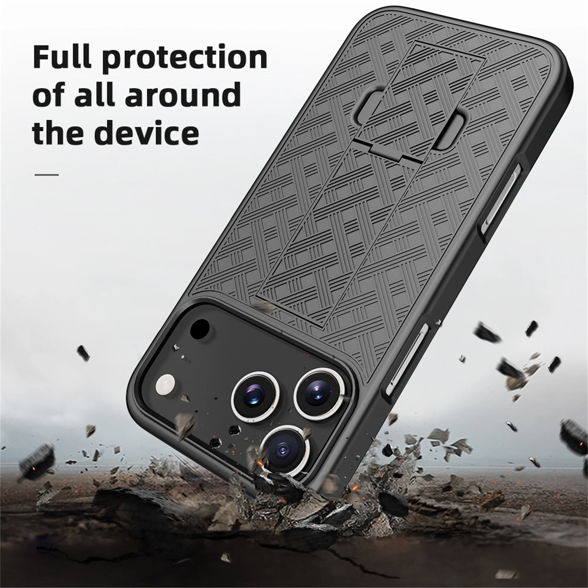 Kickstand Phone Case with Shockproof Heavy-Duty Armor and Belt Clip