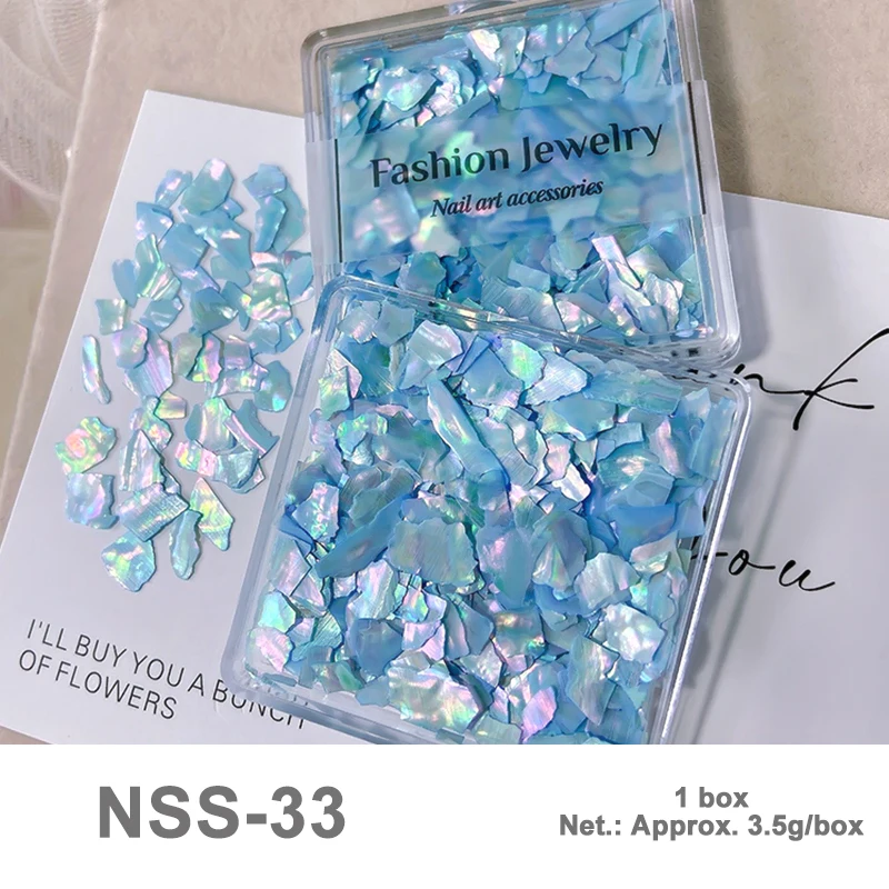 Natürliche Muschelschalen-Flocken für Nagelkunst-Dekoration, 3D Aurora Abalone Schönheit, Unregelmäßige Muschelscheiben, DIY Maniküre Pailletten Zubehör – Detail 15