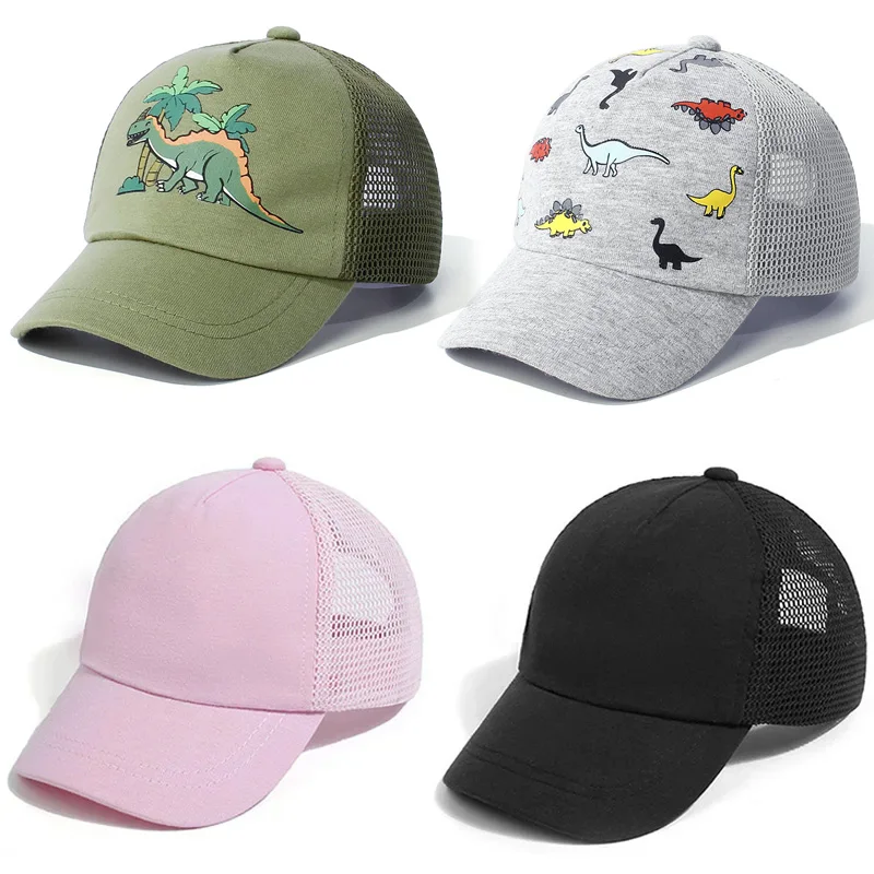 

New Kids Baseball Cap Cartoon Dinosaur Summer Boys Girls Caps Sun Protection Casual Hat Mesh Breathable Children Accessories