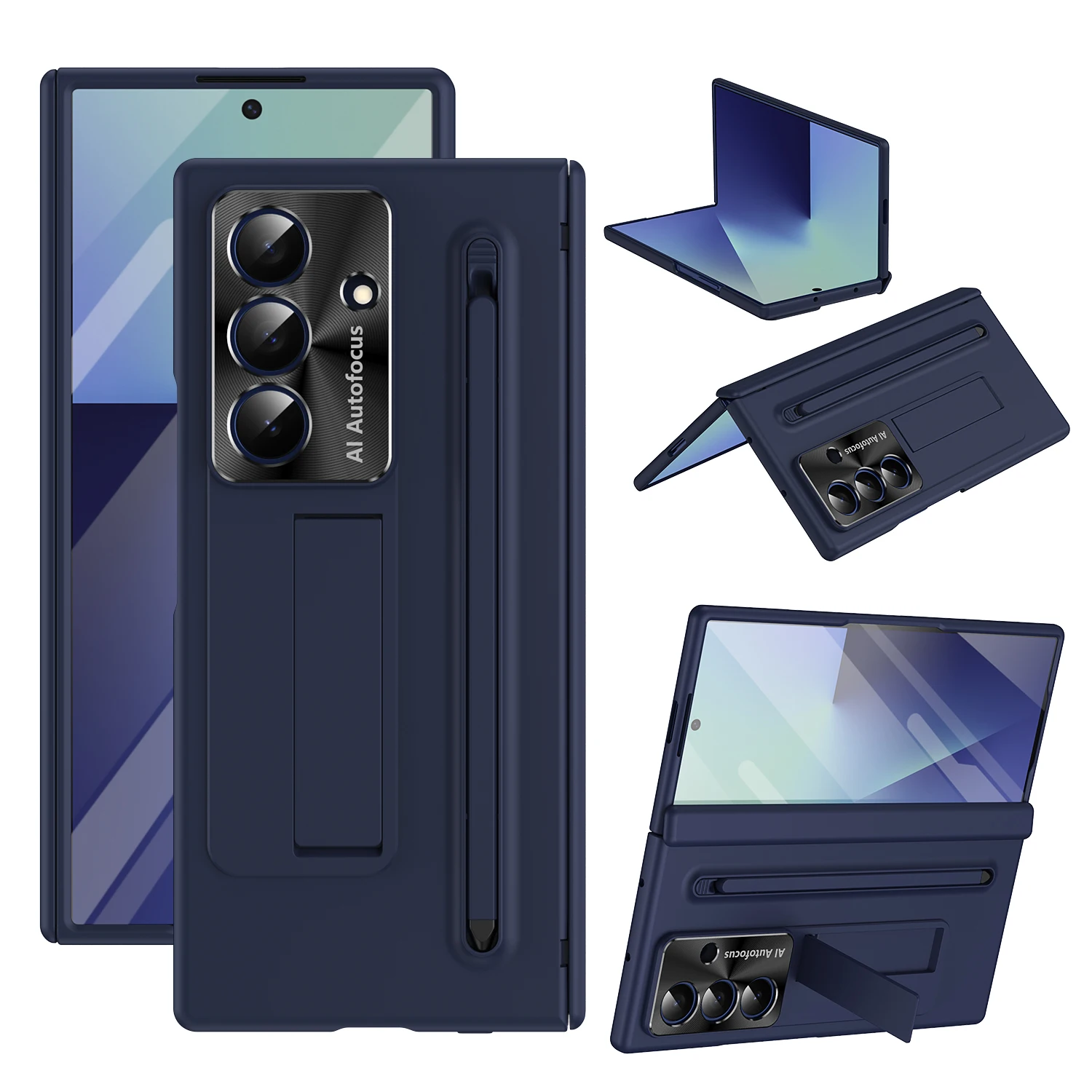 Matte Hard PC Hinge Phone Case with Stylus Holder and Glass Film Protector