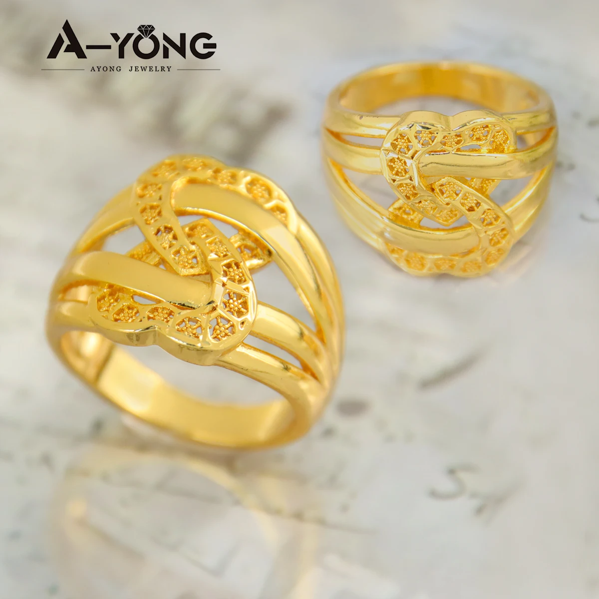 Luxus Dubai vergoldet großen Ring 21 Karat Gold Farbe italienischen Zirkon Cocktail Paare Ringe Saudi Frauen Mode Event Party Schmuck – Detail 5