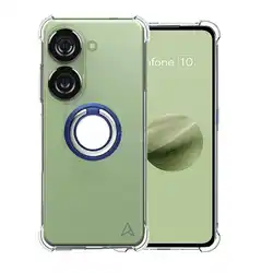 Shockproof Ring Holder Case with Reinforced Corners and Clear Soft TPU Cover for Zenfone 10 (Clear Blue Ring)