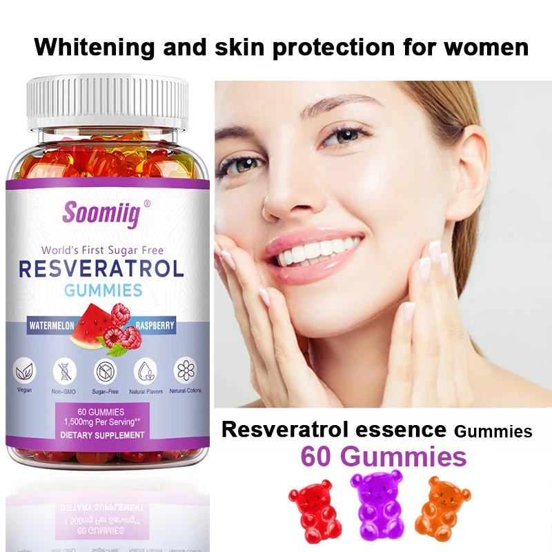 Resveratrol Gummies - Sugar-Free Resveratrol Supplement for Heart, Brain, Immune Support and Health, Powerful Antioxidant, Skin