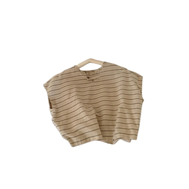 

2023 Summer Children's Cotton Cylinder Sleeve Stripe High Quality Top
