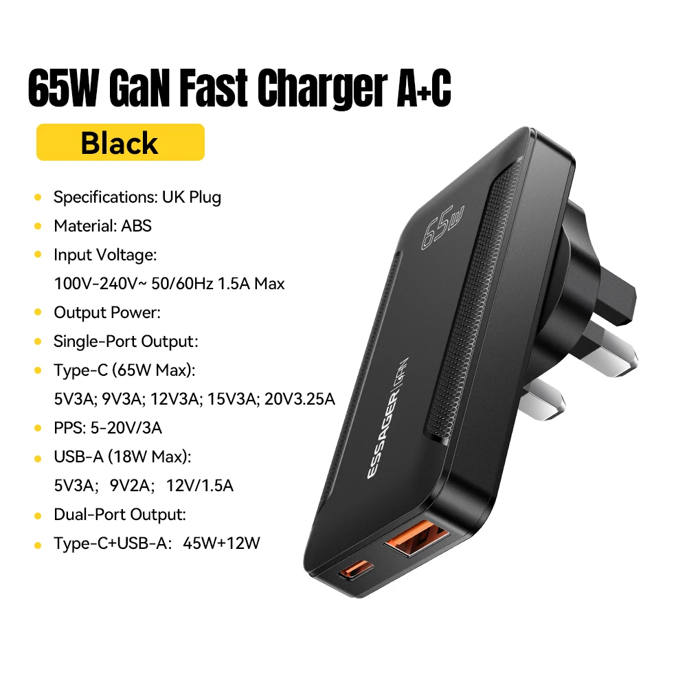 Essager Slim 65W GaN Portable Folding Fast Charger