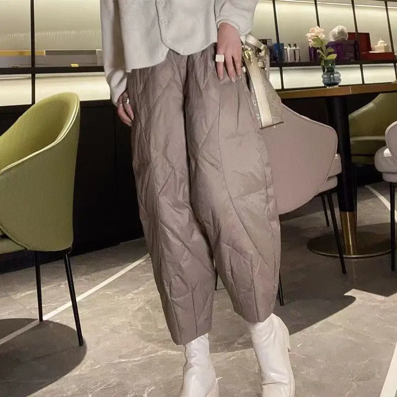 

Women's Winter New High Waist Harlan Pants Fashion Upscale Large Pocket Fleece Warm and Comfortable Casual Versatile Down Cotton