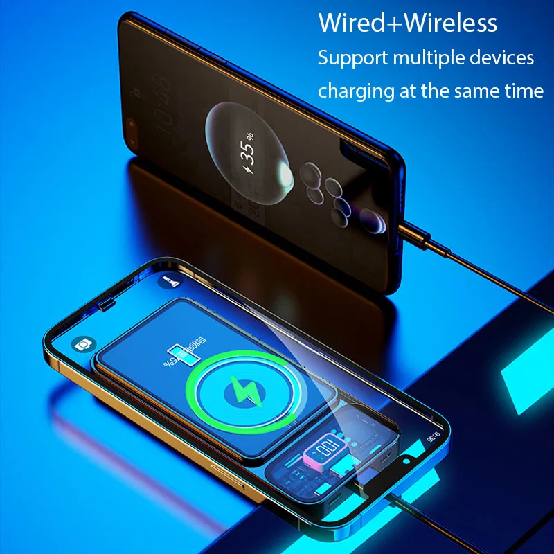 Transparent Power Bank 15W Wireless Fast Charger Magnetic Powerbank 10000mAh Portable External Battery For iPhone Xiaomi Samsung