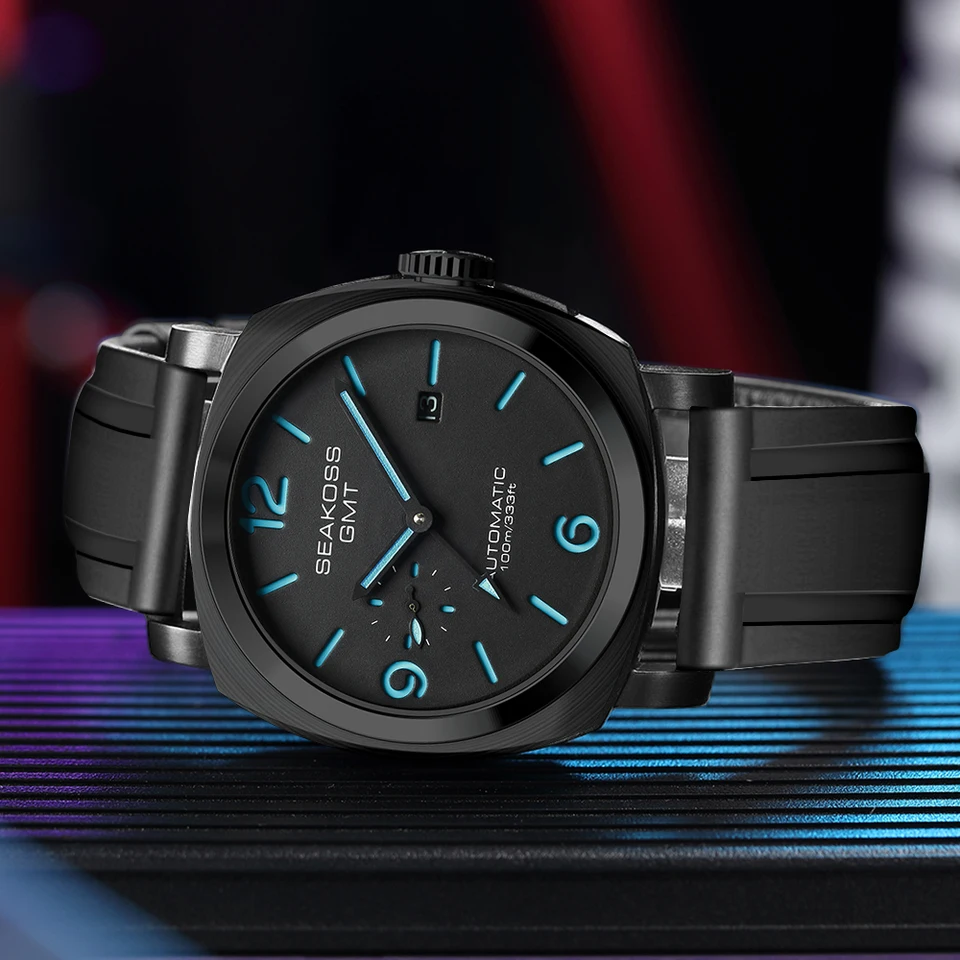 Seakoss-メンズ自動機械式ダイビングウォッチ、超発光カレンダー腕時計