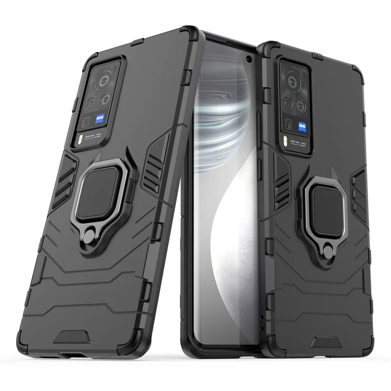 Magnetic Metal Ring Holder Shockproof Armor Case with TPU Bumper and Hard Plastic Back Cover