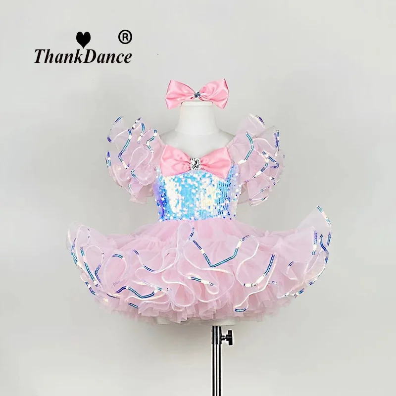 Kids Ballroom Clothing Sequined Modern Dance Tutu Dress Girls Jazz Dance Costume Stage Wear Toddler Wedding Princess Dress