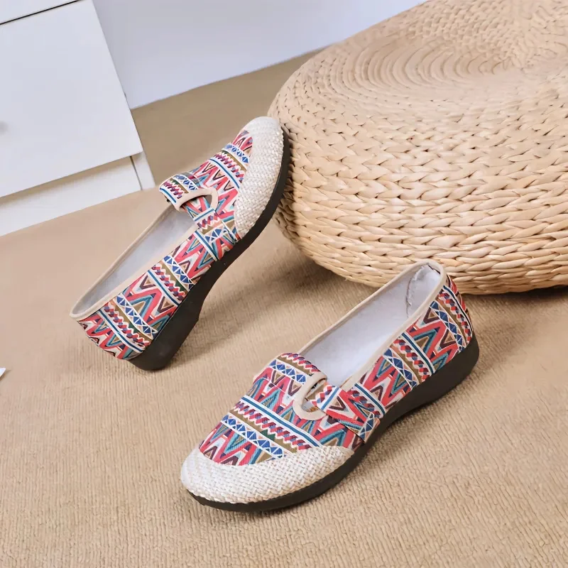 

Sapatos Femininas Women Casual Round Toe Red Plaid Pattern Spring Slip on Flat Shoes Lady Anti Skid Comfort Summer Loafers E1179