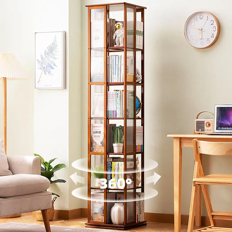 360 Degree Rotating Bookshelf Floor Standing Storage Rack Creative Bookcase for Home Living Room Student Kids Book Organizer