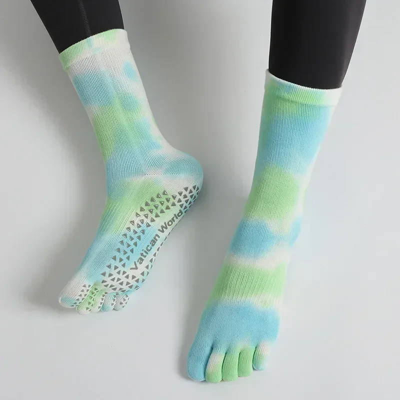 

Pilates Five Toe Socks Women Tie-dyed Non-slip Silicone Crew Yoga Socks