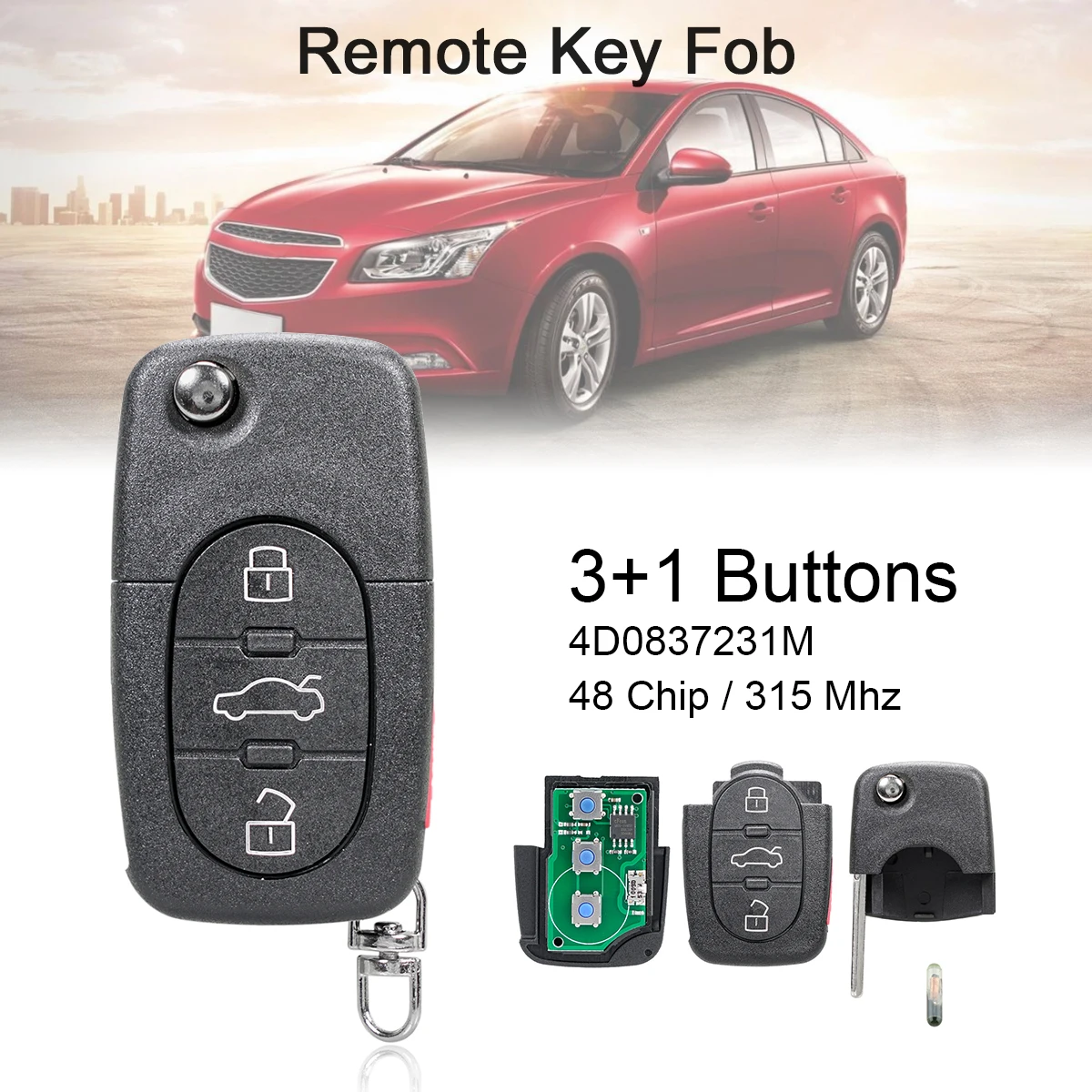 315Mhz 3+1Buttons Car Remote Key with ID48 Chip /4D0837231M  Fit for Au-di A4 S4 A6 A8 TT 1997-2005