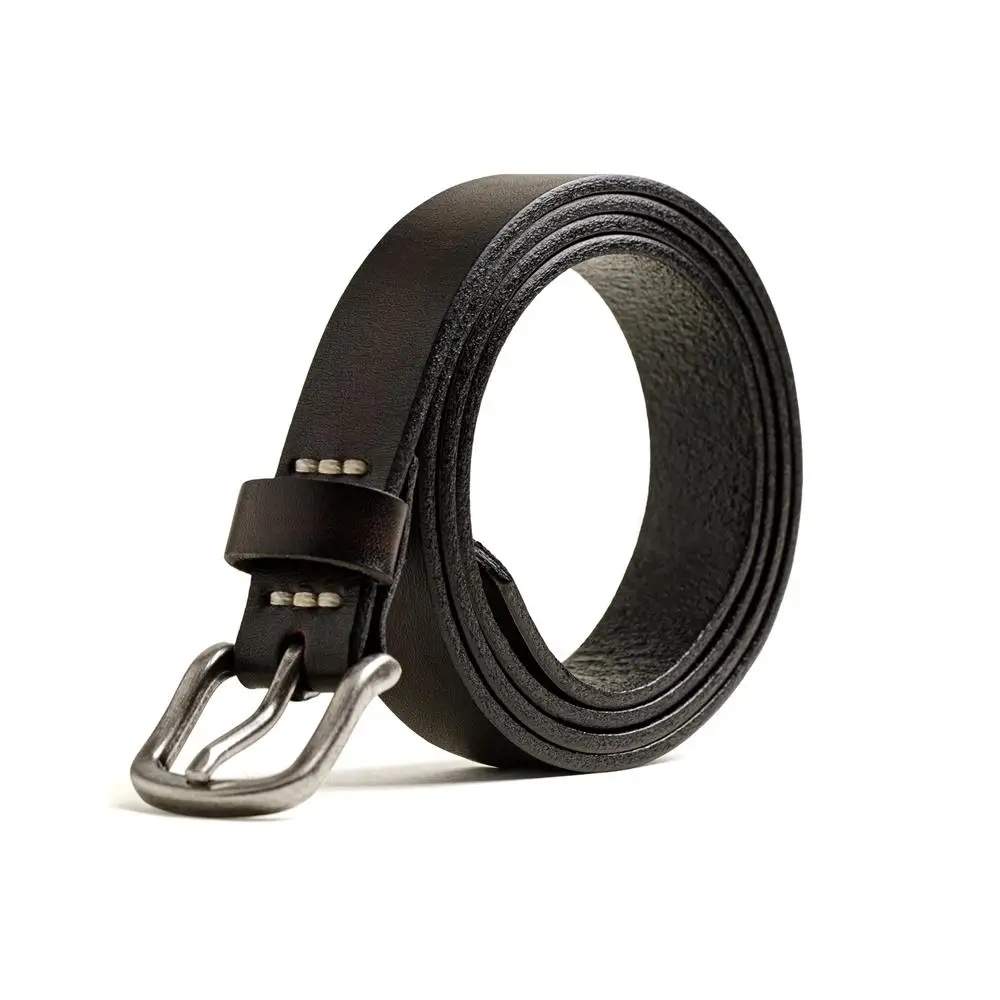Maden Men's New Retro Black Solid Color Versatile Daily Genuine Leather First Layer Cowhide Belt