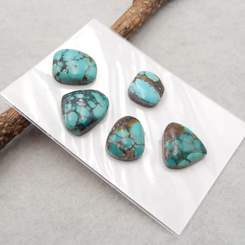 Semiprecious Jewelry 5Pcs Natural Stone Turquoise Cabochons Flatback 14x12x5mm 7g