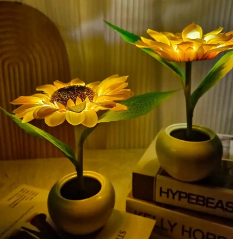 

LED Sunflower Decor Night Lights Artificial Rose Tree Branch Light 3/2head Sunflower Desk Lamp for Wedding Valentine's Day Gifts