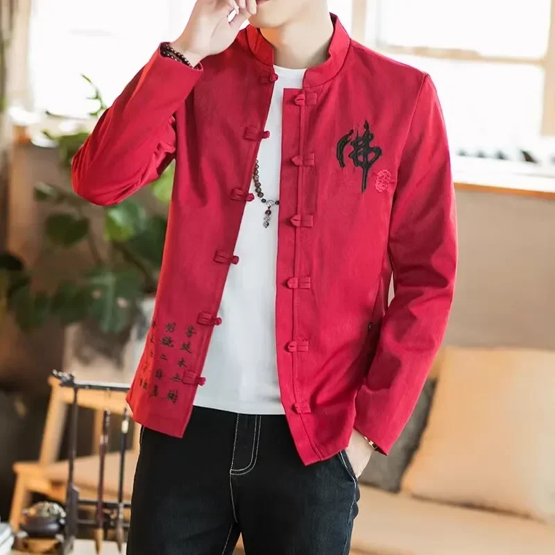 Vintage Embroidery Jacket Men's Fashion Brand Large Chinese Style Men's Clothes Casual Tang Cotton Linen Coat Traditional