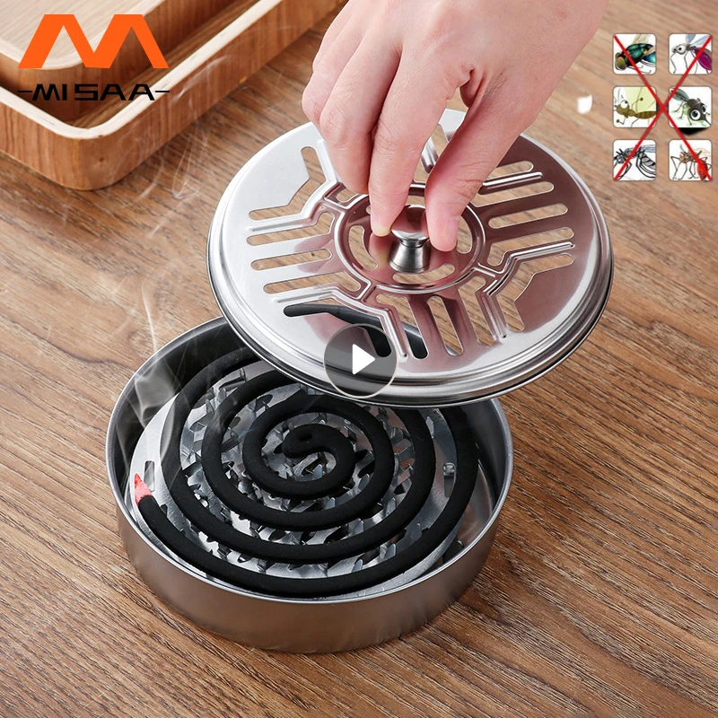 

Mosquito Coil Tray Portable Mosquito Coil Holder Large Hotel Metal Repellent Rack Multifunct Box With Cover Summer Home Supplies