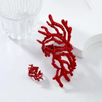 Ocean Style Coral Hollow Necklace, Bracelet, Ring Set,New Fashion Jewelry Adjustable Elastic Bracelet Accessories Unique Gift 1