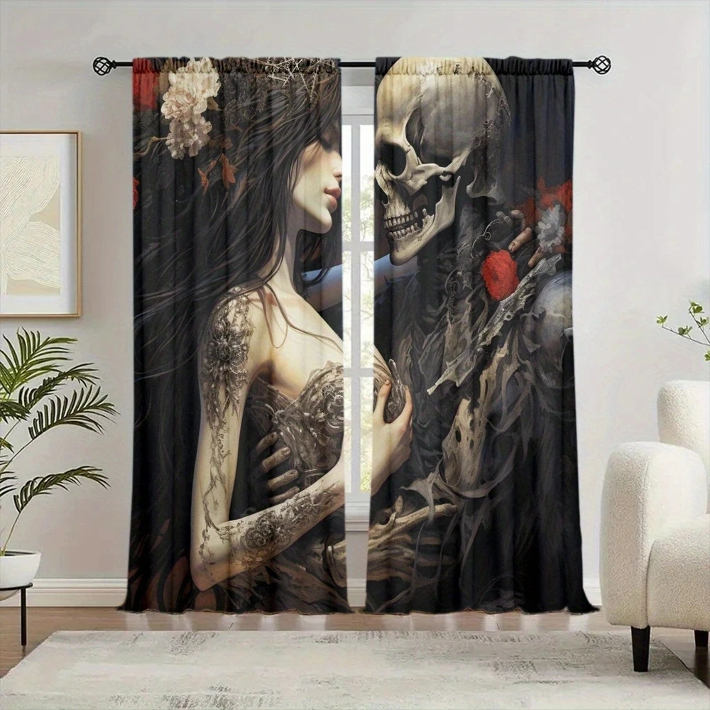 Description Picture 5 of itemCouple Skeleton Art Printed Curtain for Home Decor - Rod Pocket Window Treatment for Bedroom, Kitchen, Living Room
