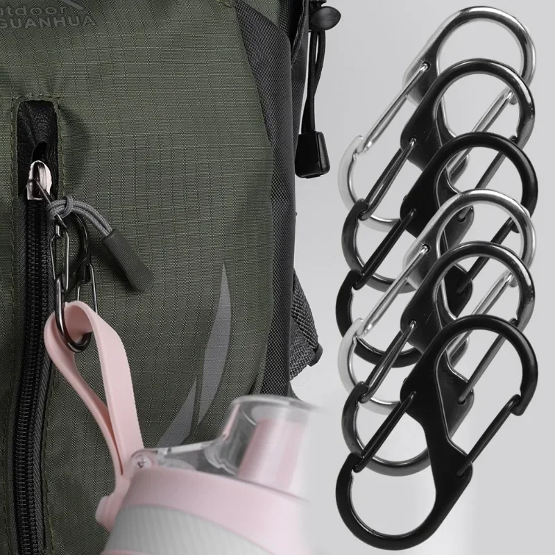 Carabiner clips 5Pcs S Type Zinc Alloy Carabiner with Lock Mini Keychain Hook Anti-Theft Outdoor Camping Backpack Buckle Key-Lock Accessories