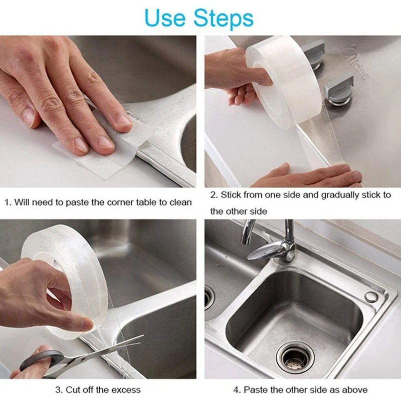 Waterproof Tape Kitchen Self-adhesive Sink Pool Seam Paste Mildew Antifouling Transparent Acrylic Nano