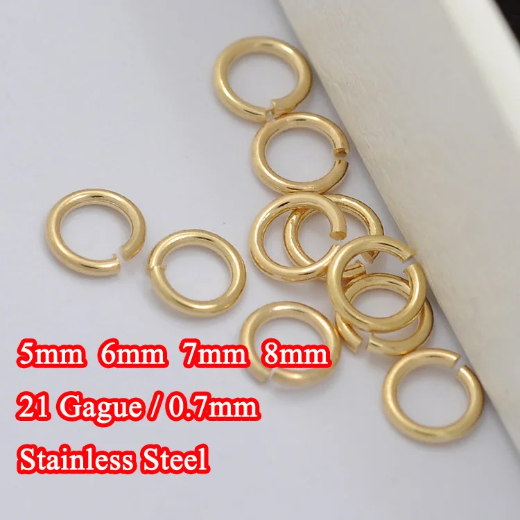 

100pcs 0.7mm /21 Gauge, 18K Gold plated 304 Stainless Steel, 4mm /5mm /6mm Open Jump Rings, Link Connector, Split gold jump ring