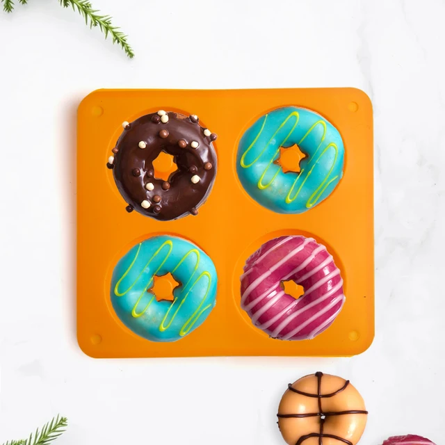 4 Lyuk Fánk Penész 3D -S Szilikon Torta Nem Bot Bagel Serpenyő Tészta Csokoládé Muffinok Készítő Konyhai Kiegészítők Szerszám - Image 4