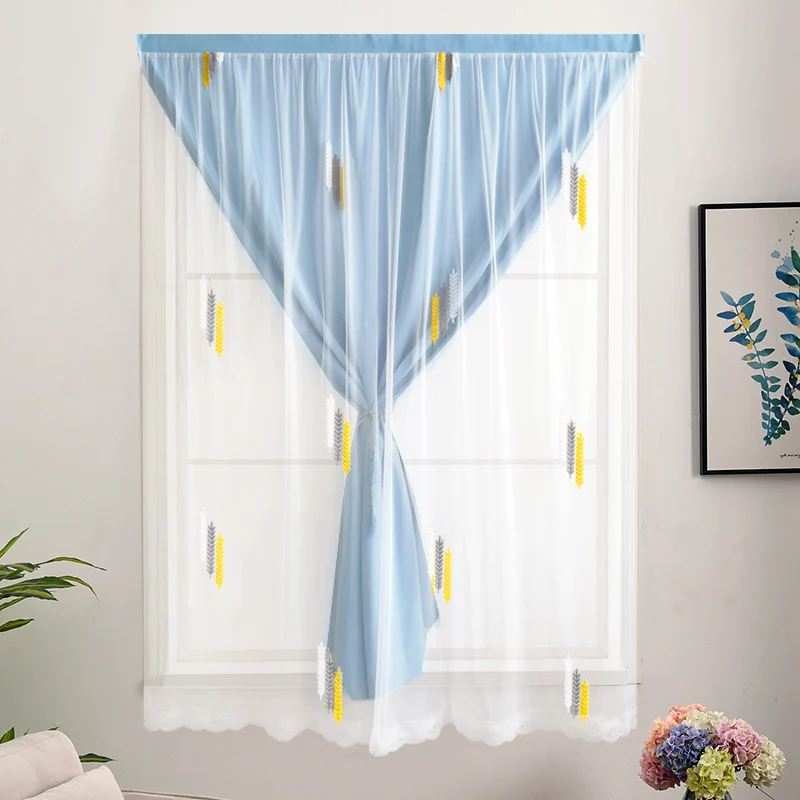 Velcro Curtains Without Punching Double-lLayer Embroidered Yarn Curtains  Self-Adhesive Finished Products Punch-Free Shading - AliExpress