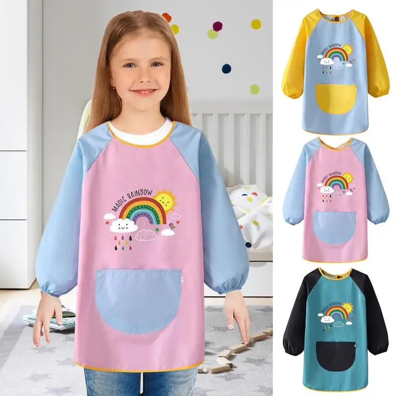 

Cute Children Painting Apron Waterproof Toddler Aprons Multipurpose Long Sleeve Kids Art Smock For School Art Painting Cooking