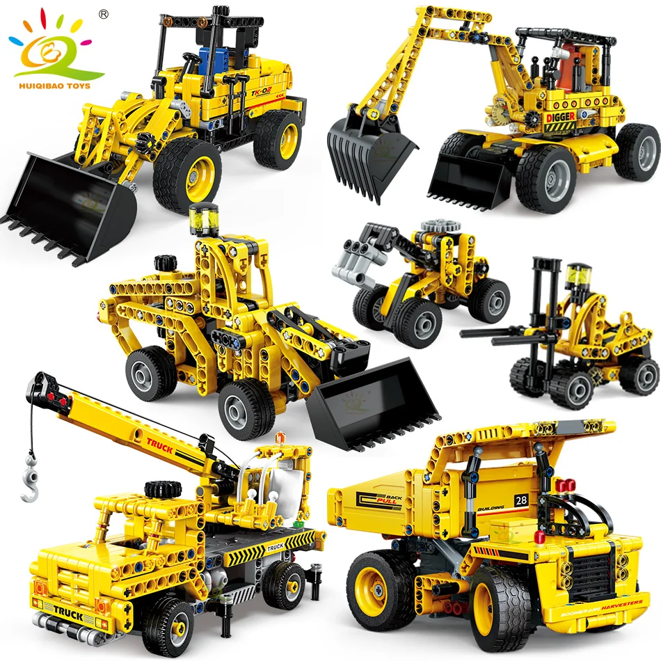 Huiqibao City Engineering Truck Building Block Boy Escavatore Bulldozer Gru Car Tech Bricks Giocattolo Da Costruzione Per Regalo Per Bambini