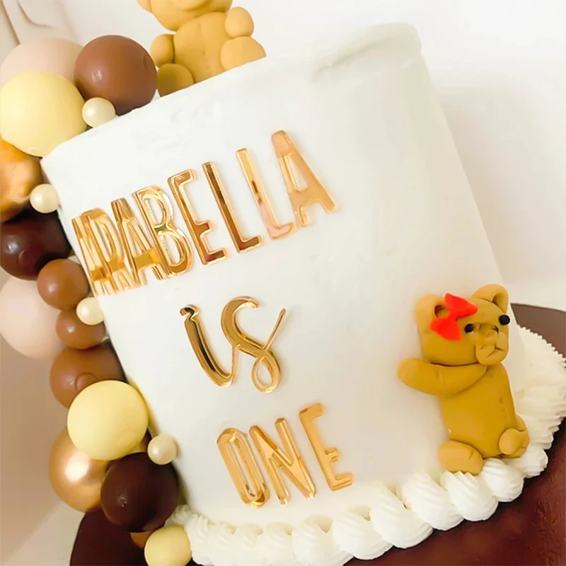 26-Buchstaben-Kuchendekoration aus goldenem Acryl zum Selbermachen, personalisierbar, mit Namen, Kuchendekoration für Hochzeit, Geburtstag, Party, Kuchendekoration, Babyparty – Detail 6