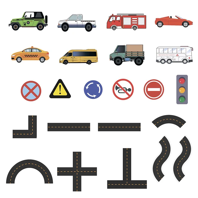 23 Pcs City Traffic Car Road Rail Bath Toy Set Sticky Wall Safety EVA Floating Water Toys Educational Baby For Children Kid Boys 2