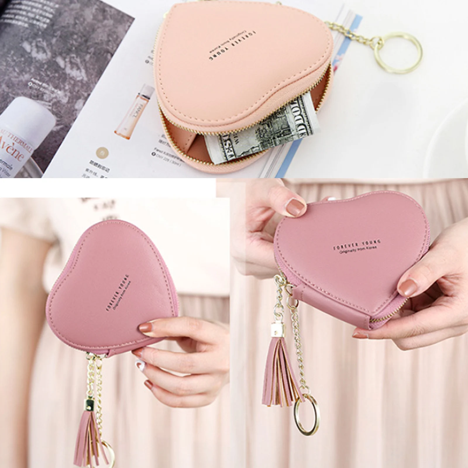 Heart Shaped Coin Purse Keychain Cute Pu Leather Wallet Key - Temu United  Arab Emirates