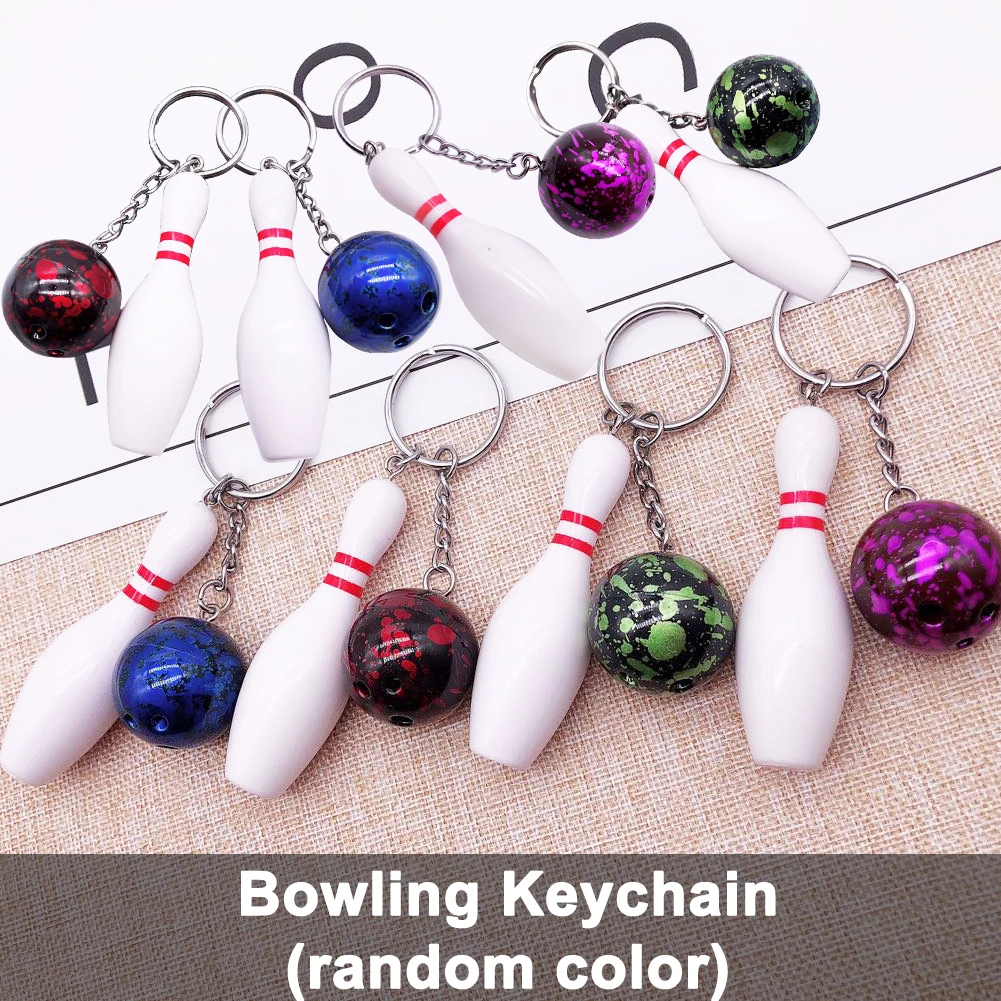 8pcs Bowling Keychain PVC Key Pendant Bag Mini Simulation Bowling Party Metal Key Ring Sports Enthusiasts Birthday Gift Keyring