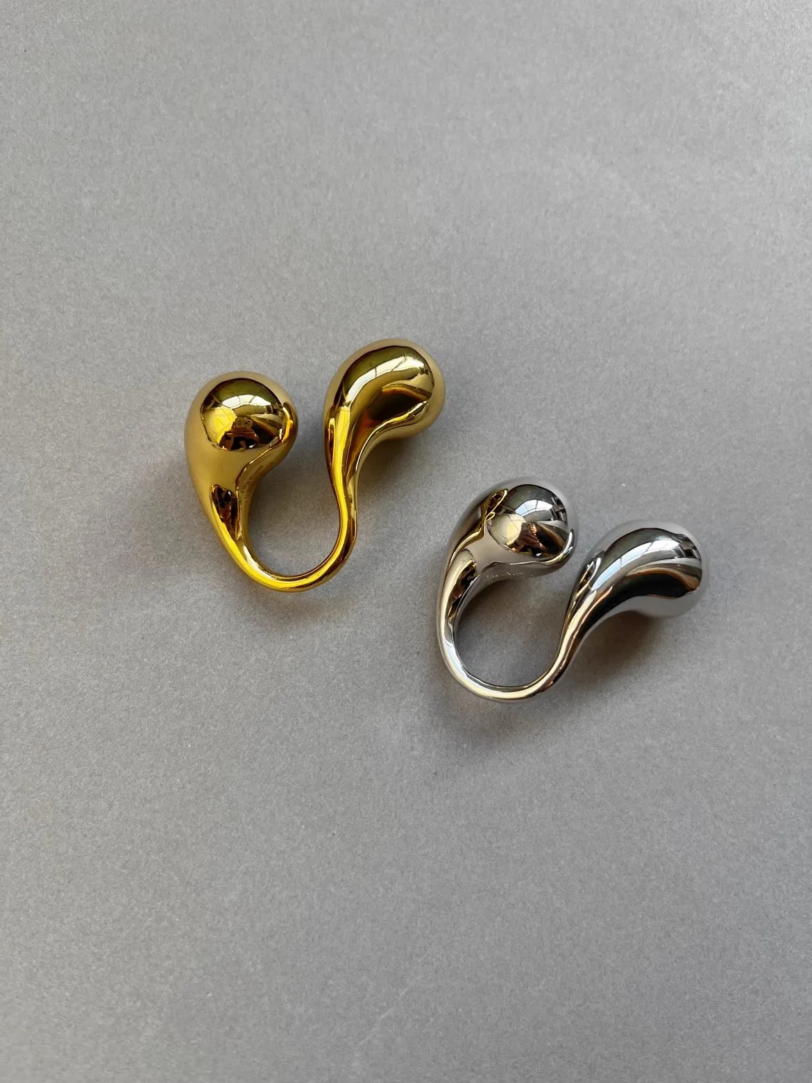 Trendy Chunky Metal Double Water Drop Brass Open Rings for Women Men European American Unique Punk Hip-hop Jewelry Accessories - Image 6