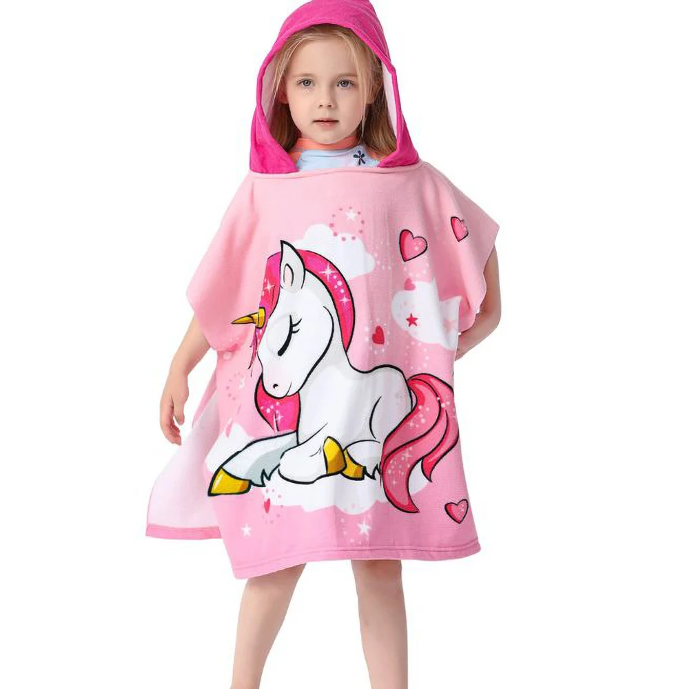 Girls Unicorn Bathrobe Boys Shark Beach Towel Baby Mermaid Cape Towels Children Bathing Stuff Kids Microfiber Washcloth Blanket