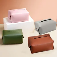 Tissue Box Cover - Bathroom Vanity, Bedside Table, Car Decoration Organizer Modern PU Leather Square Tissue Box Holder 1