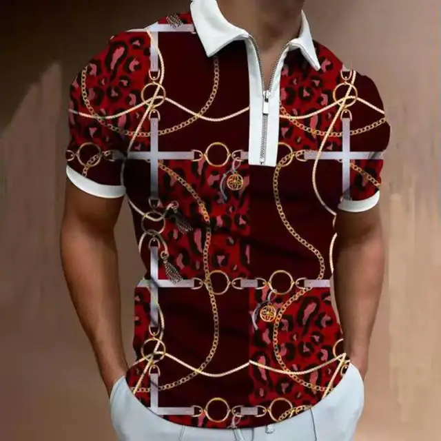 Shirt Fashion Striped Patchwork Short Sleeve Tops For Men Casual Turn-down Collar Zip-up Polo Shirts 2021 Summer Men's Slim Polo PLS-57