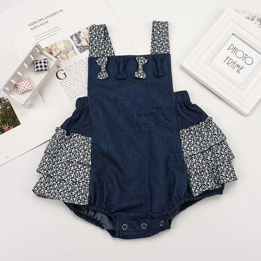 

0-2 Year Old Newborn Baby Romper Baby Blue Sling Splice One-piece Skirt Baby Girl Short-style Climbing Clothes