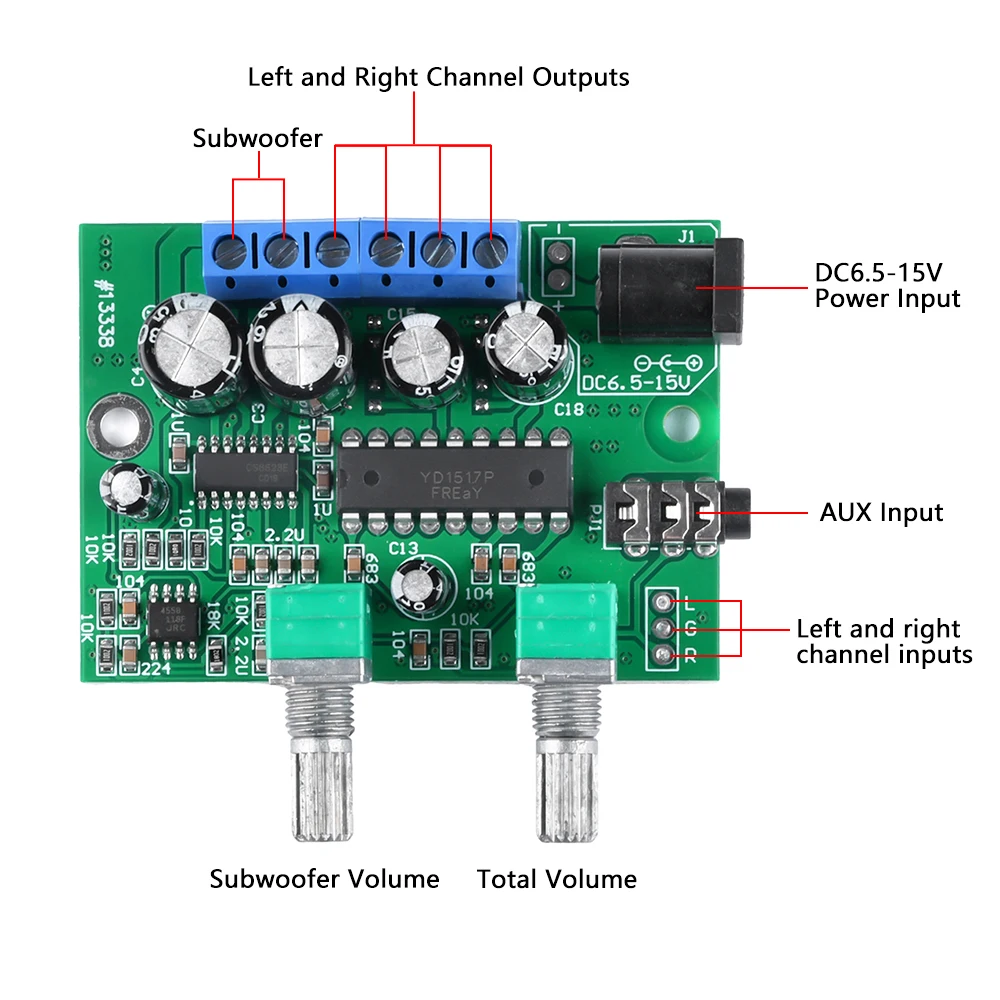 Class D Amplifier Audio Board High-fidelity Digital Power Amplifier Module 2.1 3-Channel Bass Mini Power Amplifier 6W*2+25W - 3