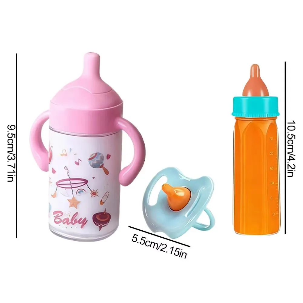 Baby Doll Accessories Set 7Pcs Feeding Caring Set Disappearing Bottles Pacifier Diapers Bibs Doll Milk Bottles Pretend Play Gift - 2