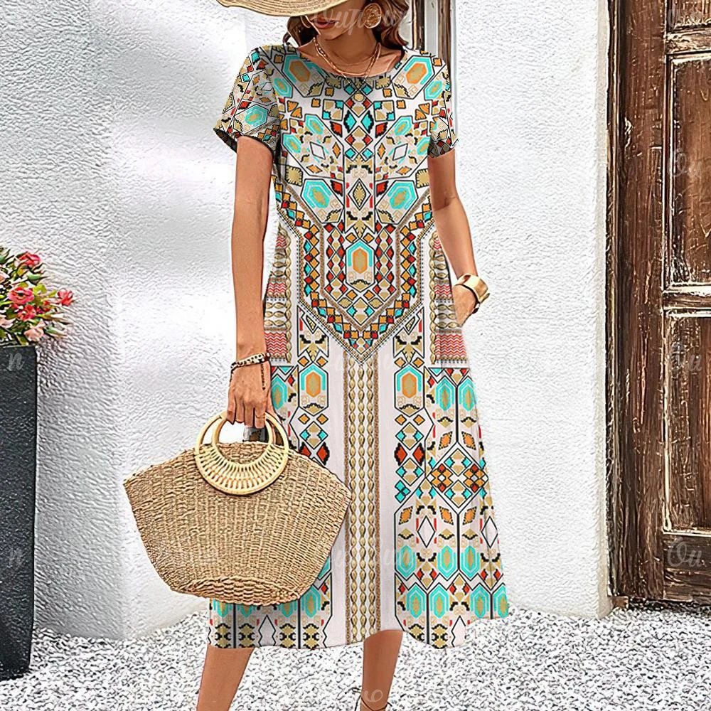 Sb221489ff39b4323bc92be8bba45f6ad1 Summer Women's Dresses Ethnic Fashion Short Dresses Short Sleeve Holiday Elegant Pretty Ladies Dresses Casual 3d Printed Clothing Mallzona