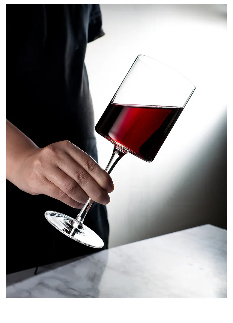 Square Wine Glasses Wine Glasses Hand Blown Edge Modern Flat Bottom Glass Pack Of 6 Pcs