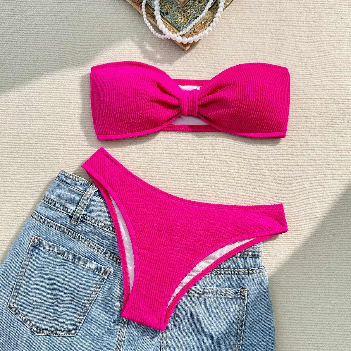 Bikini cerise pink strapless