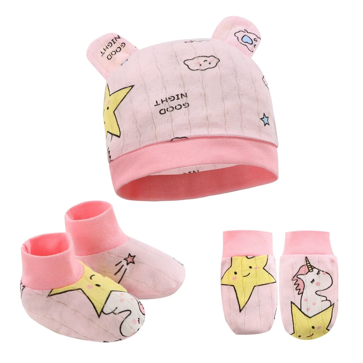 Newborn Animal Print Gift Set, Baby Hat Booties and Mittens 3-Piece Set, Infant Soft Cotton Accessories for Boys Girls